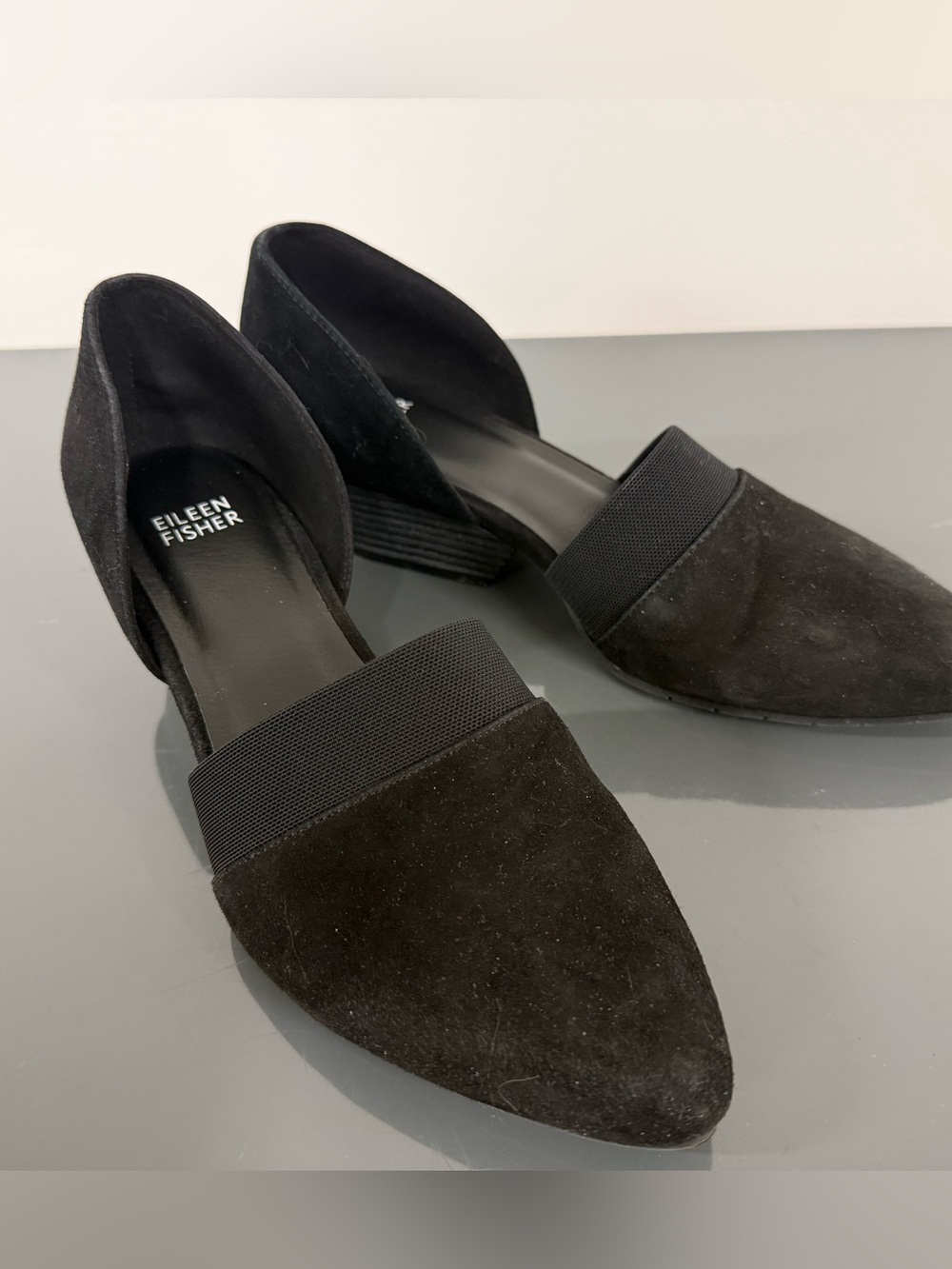 Eileen Fisher Hilly Wedge d’Orsay Pump Black Sued Size 8.5